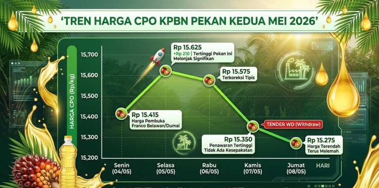 Tender CPO KPBN Melemah di Penutupan Pekan, Harga Sawit Turun ke Rp15.275/Kg
