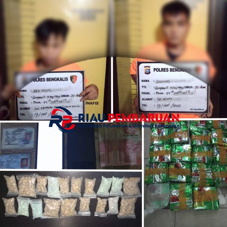 Tim Polres dan BC Bengkalis Bekuk Jaringan Pemasok 19 Kg Sabu dan 500 Butir Ekstasi
