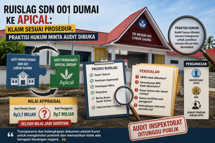 Ruislag SDN 001 Dumai ke Apical: Klaim Sesuai Prosedur, Praktisi Hukum Minta Audit Dibuka