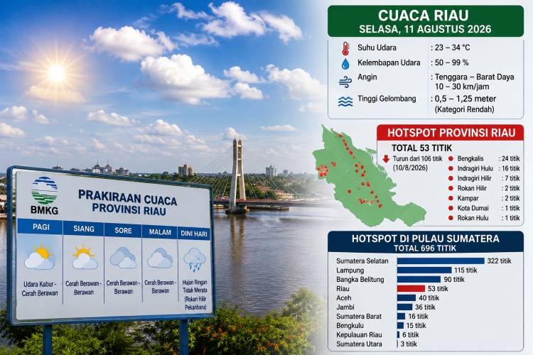 Cuaca Riau Cerah Berawan, Hotspot Turun Jadi 53 Titik