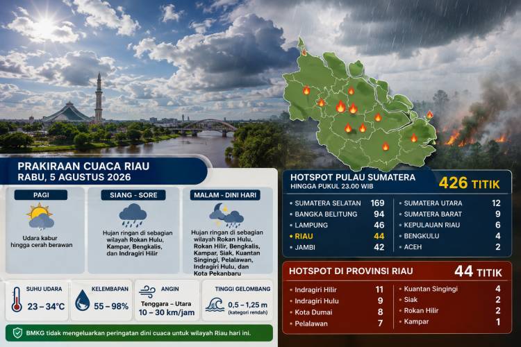 BMKG: Hotspot di Riau Naik Jadi 44 Titik, Hujan Ringan Masih Berpotensi Terjadi