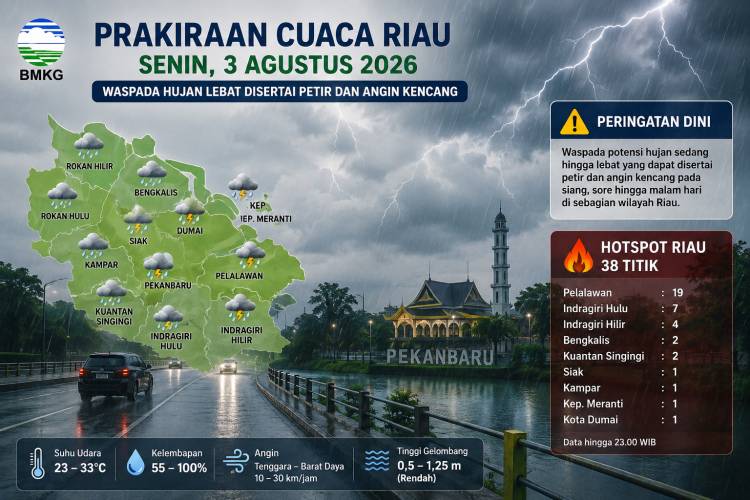 Waspada! BMKG Prediksi Hujan Lebat Disertai Petir di Sejumlah Wilayah Riau