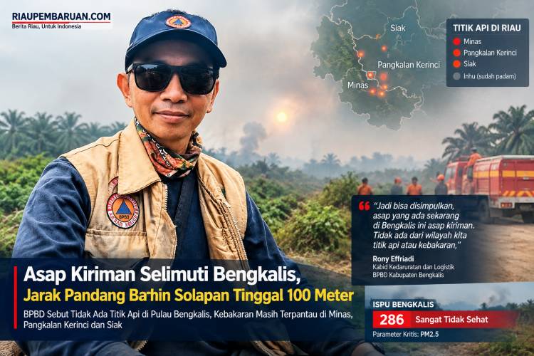 Asap Kiriman Selimuti Bengkalis, Jarak Pandang Bathin Solapan Tinggal 100 Meter