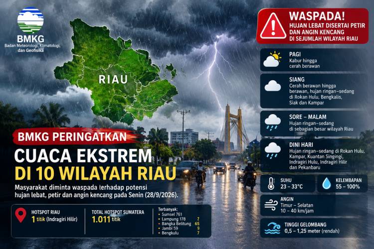 Waspada! Hujan Lebat dan Angin Kencang Ancam Sejumlah Wilayah Riau
