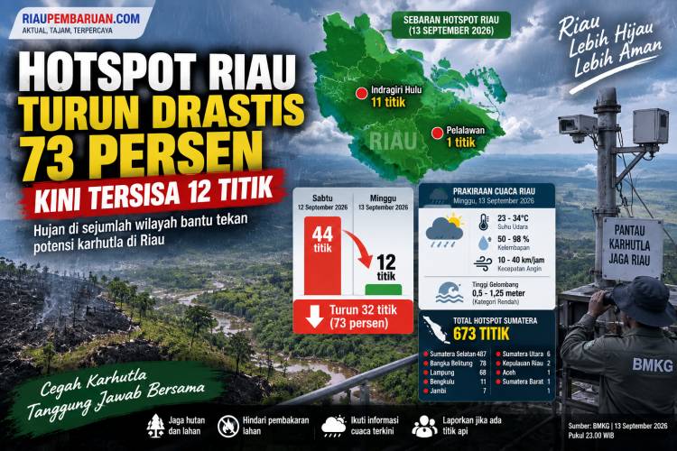 BMKG Catat Hotspot Riau Tinggal 12 Titik, Warga Tetap Diminta Waspada