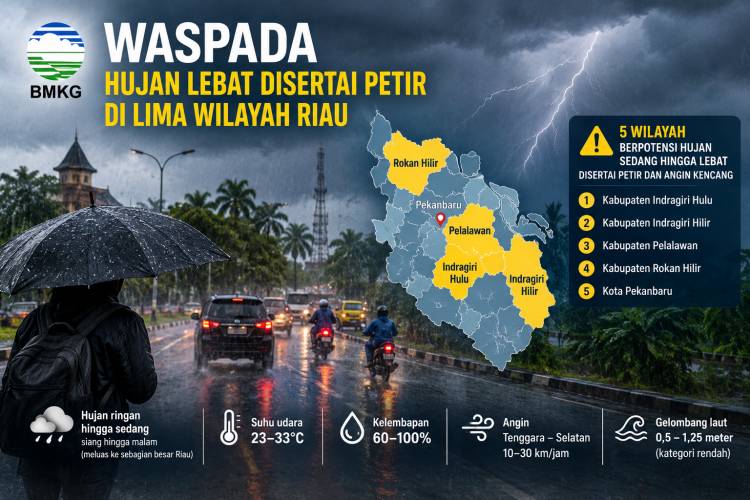 BMKG Peringatkan Hujan Lebat Disertai Petir di Lima Wilayah Riau