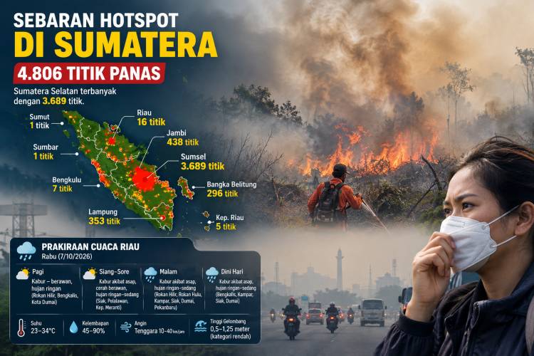 4.806 Hotspot Kepung Sumatera, Riau Terdeteksi 16 Titik